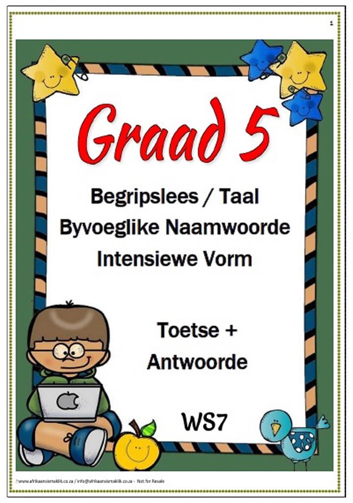 Graad 5 - Begripslees, Taal, Byvoeglike naamwoord + Intensiewe Vorm - Toetse + Memo (9 Blaaie) Graad 5 - Begripslees, Taal, Byvoeglike naamwoord + Intensiewe Vorm - Toetse + Memo (9 Blaaie) - Image 1