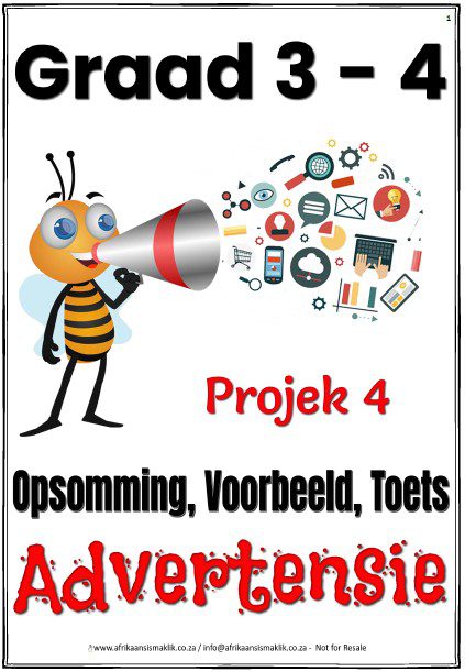Graad 3,4 Advertensie Opsomming, Voorbeeld, Toets Graad 3,4 Advertensie Opsomming, Voorbeeld, Toets - Image 1