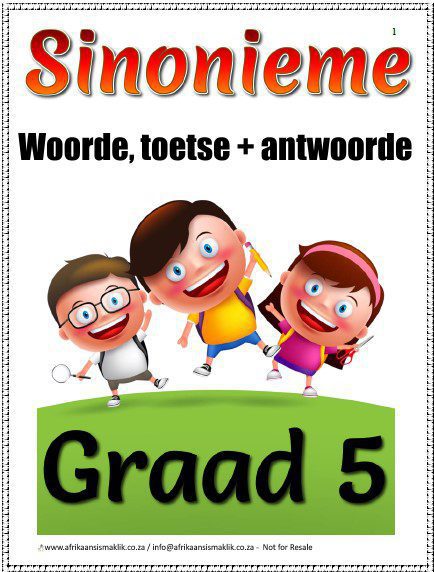 Graad 5 Sinonieme/Synonyms - Opsomming, Woorde Toetse + Memo Graad 5 Sinonieme/Synonyms - Opsomming, Woorde Toetse + Memo - Image 1